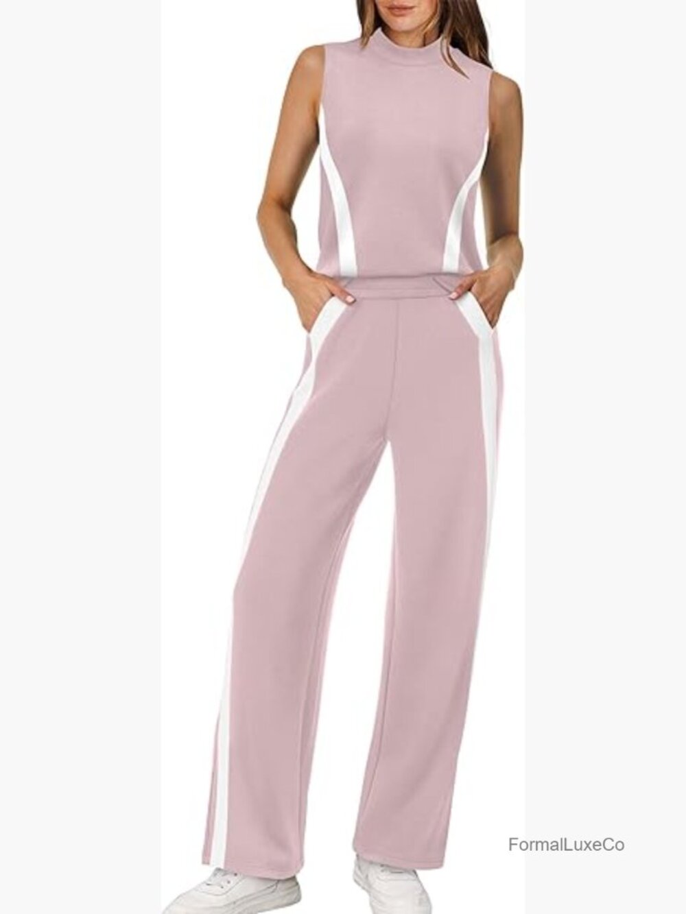 Two Piece Lounge Set - Mock Neck Top & Wide Leg Pants S/M/L